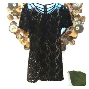 Black lace mini cocktail dress